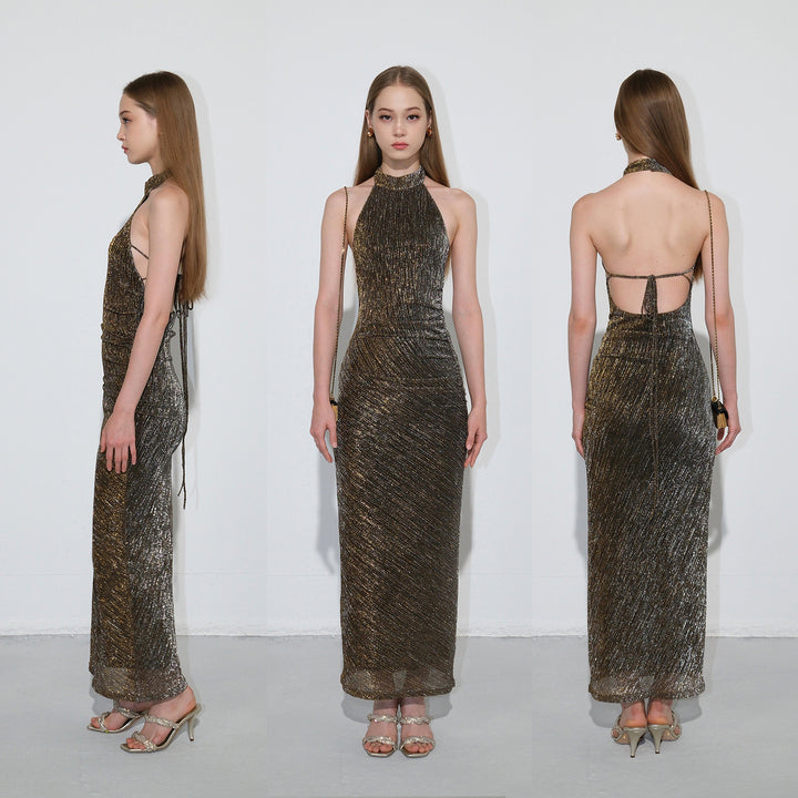 Golden Glimmer Halter Dress & Top SNTT0255