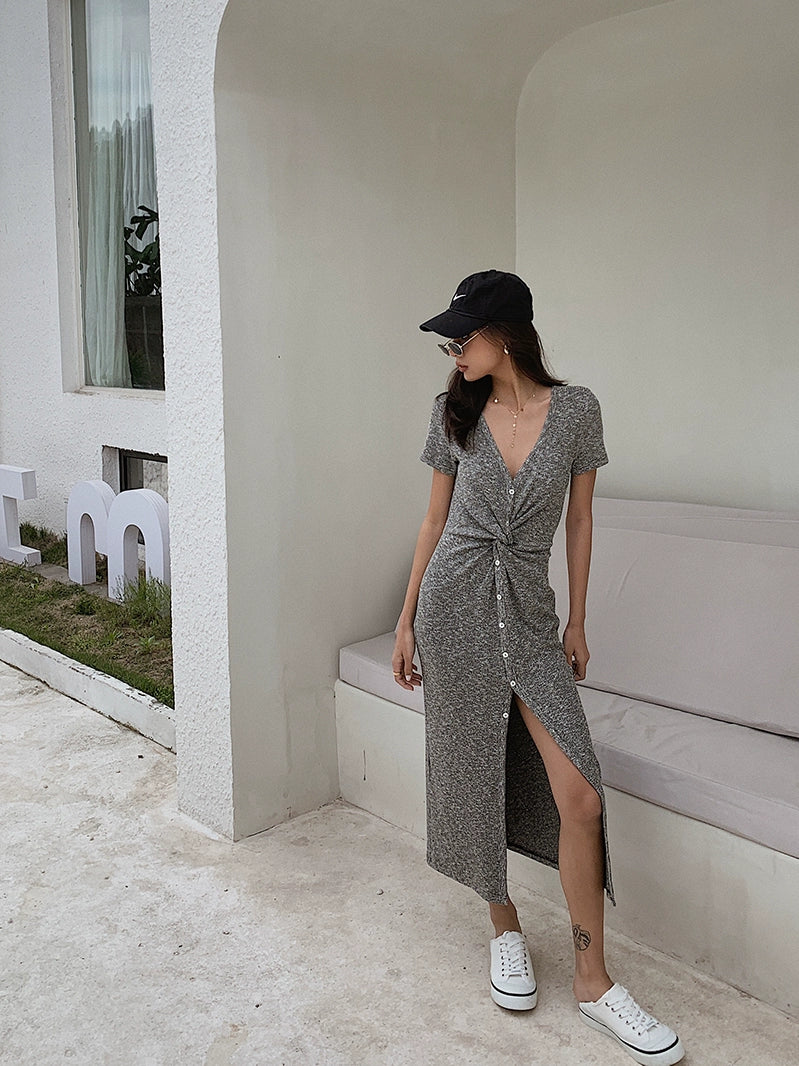 TwistEase Ribbed Midi Dress DGMD0236