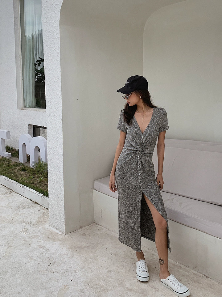TwistEase Ribbed Midi Dress DGMD0236