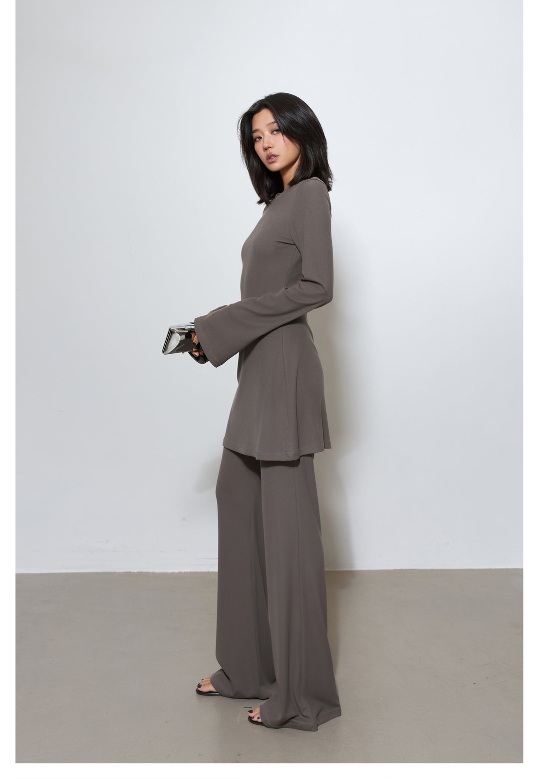 Luxe Ribbed Knit Dress & Flared Pants Set MSPS0254
