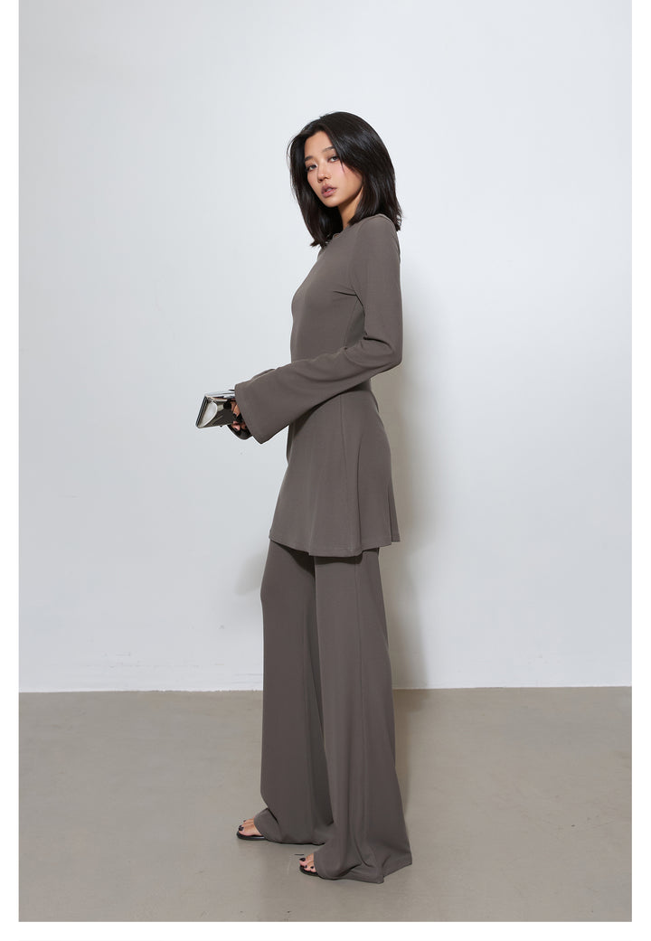 Luxe Ribbed Knit Dress & Flared Pants Set MSPS0254