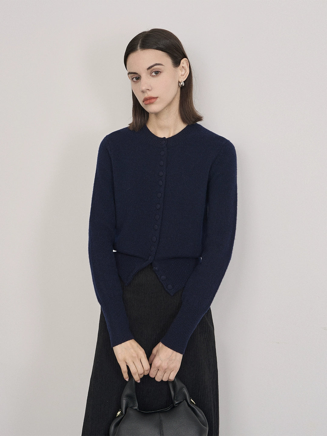 Wool Button-Up Crew Neck Cardigan SSWC0046