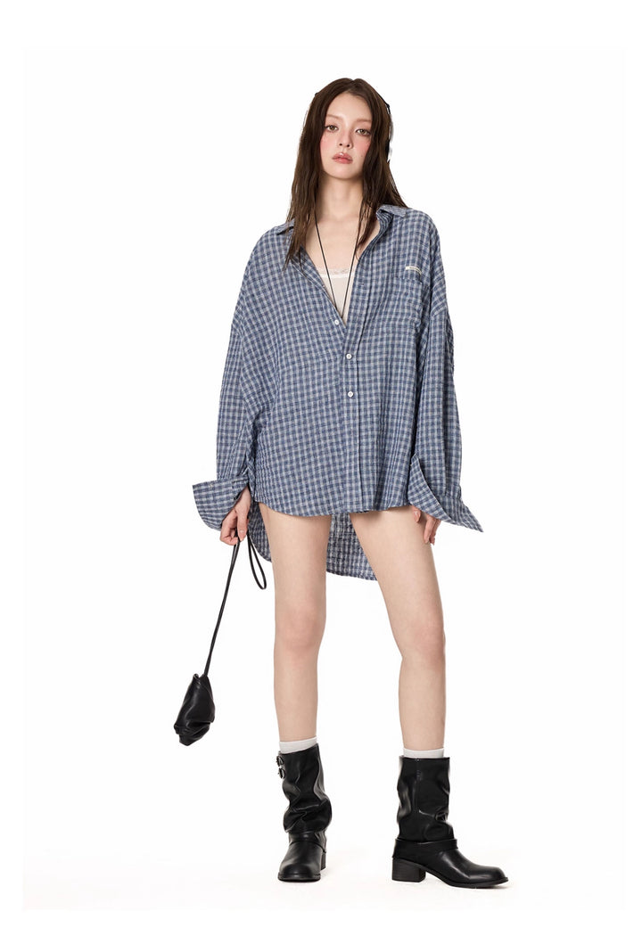 Oversized Plaid Button-Up Shirt TSBS0267