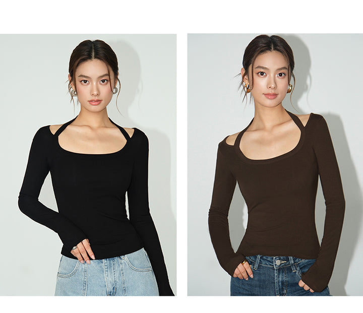 Strap Detail Square Neck Long Sleeve NHSN0261