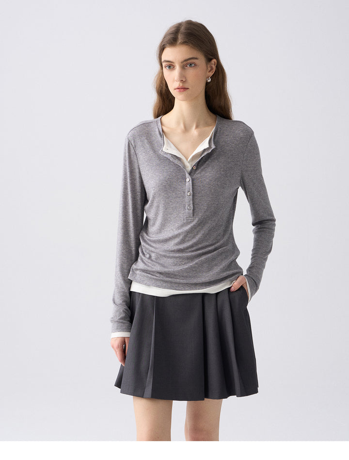 Premium Button Henley Knit Top SSKT0280