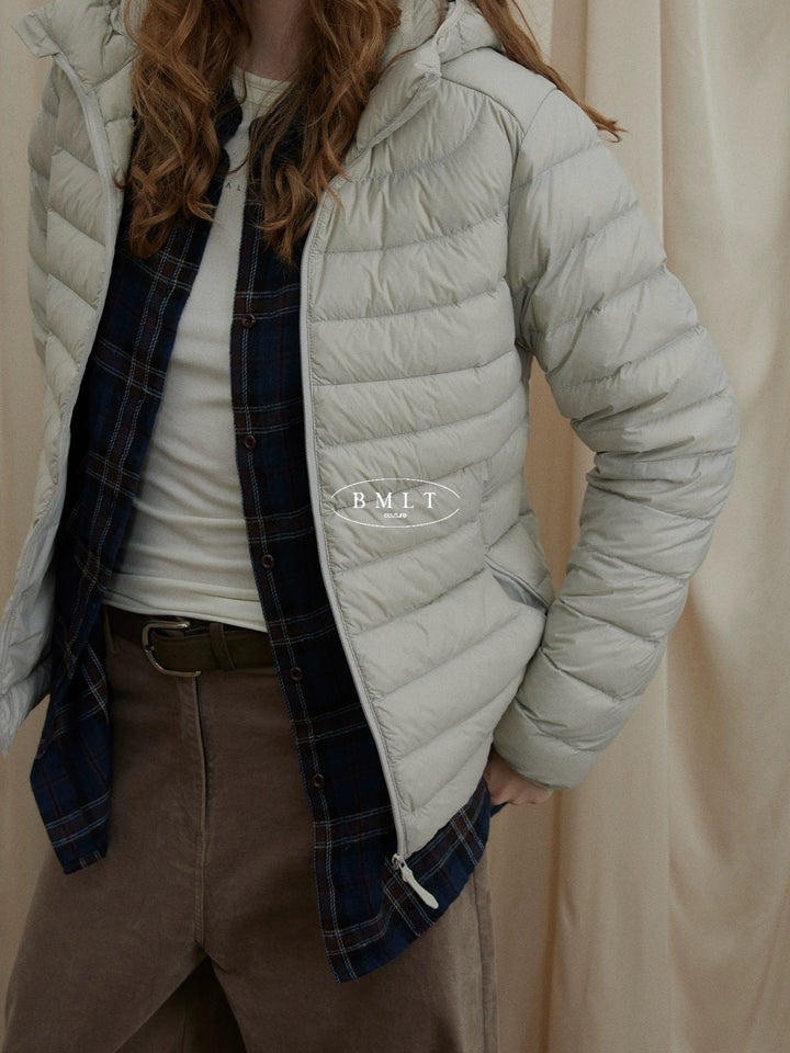 BMLT gray new national standard 90 white duck down winter light and light hooded rib down jacket cold protection and warm liner jacket