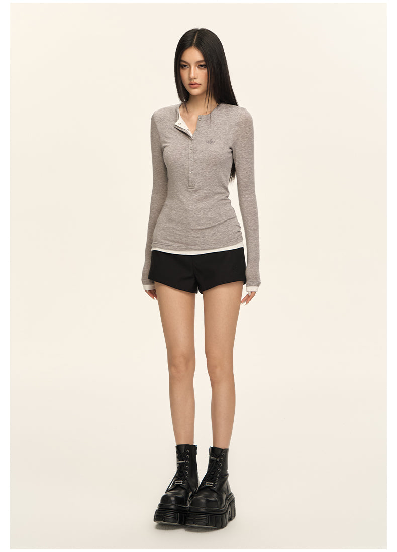 Luxe Layered Henley Top CVLT0157