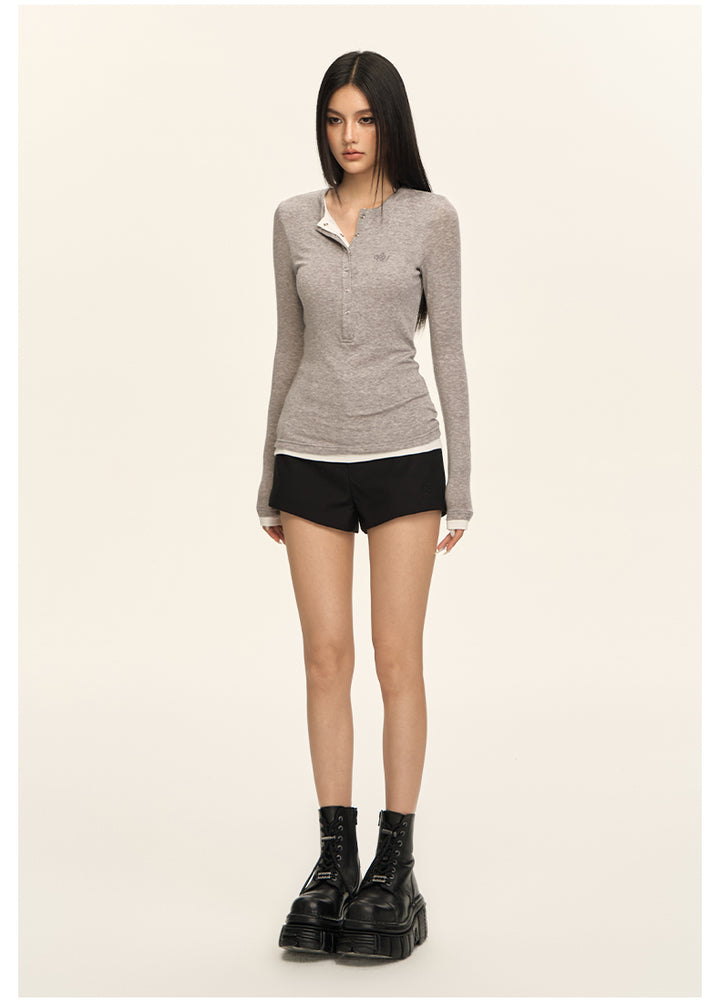 Luxe Layered Henley Top CVLT0157