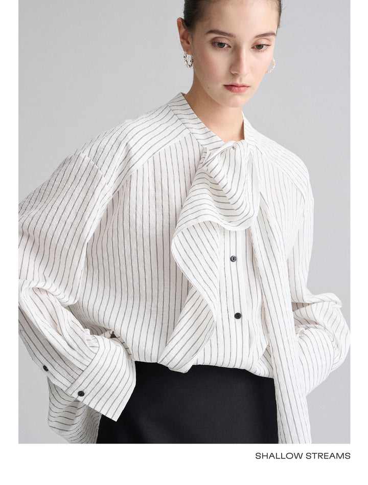 Ribbon Drape Stripe Blouse SSSB0172