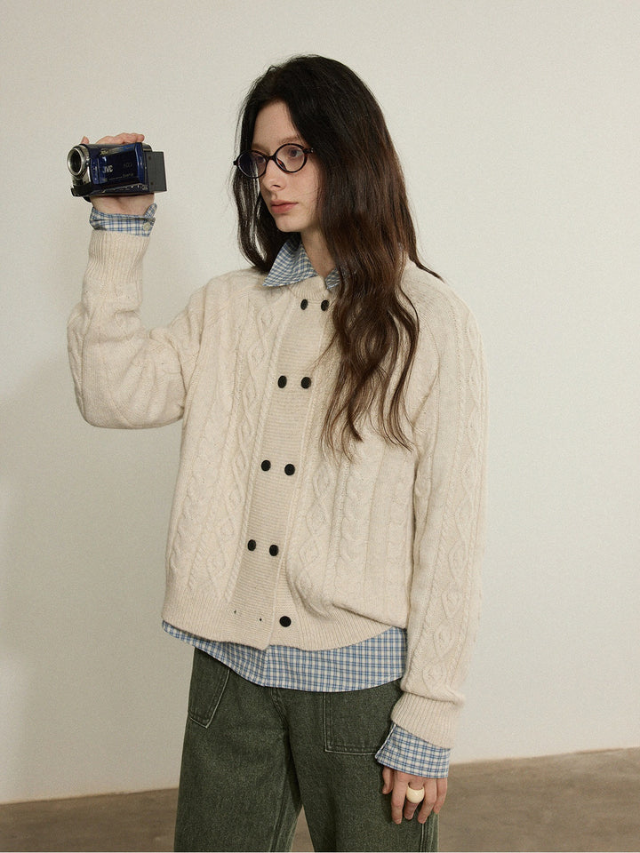 Vintage Cable Knit Double-Button Cardigan LCDC0314