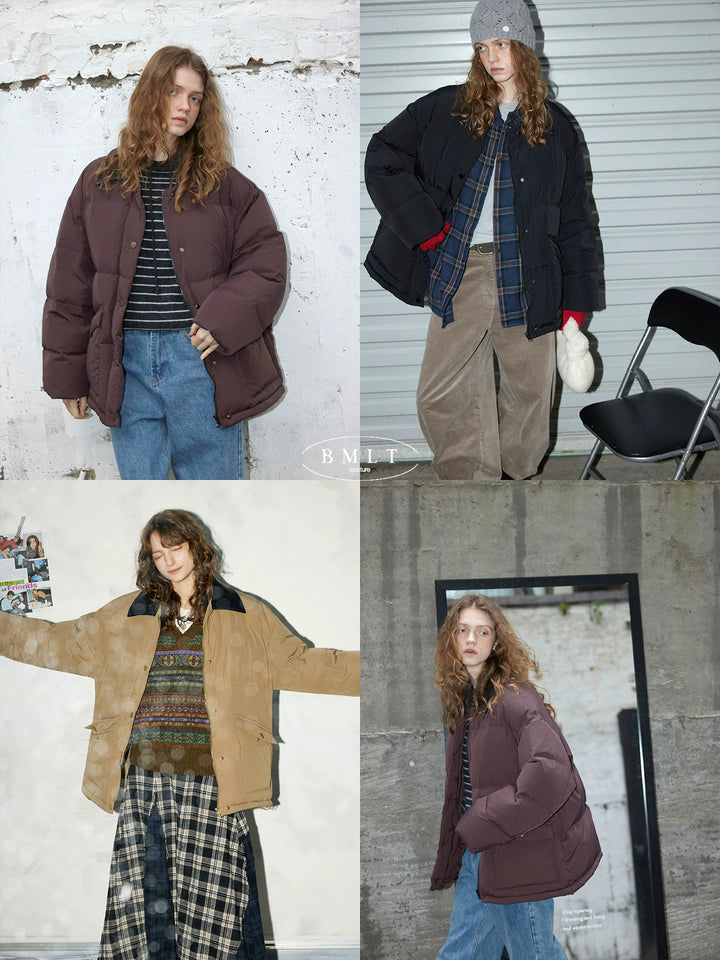 BMLT [Snow-covered Blue Tile] Winter Korean lapel warm 90 white duck down jacket Barn-style thickened jacket