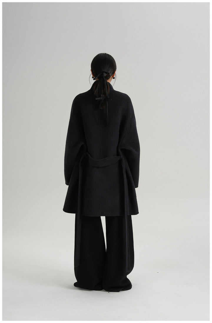 Noir Wrap Belted Wool Coat SRWC0318