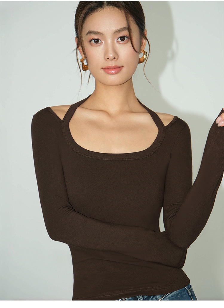 Strap Detail Square Neck Long Sleeve NHSN0261