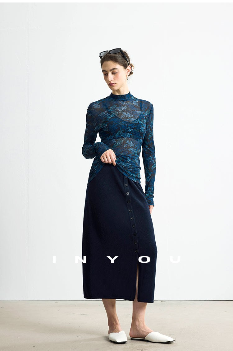 Soft Buttoned Wool Midi Skirt INMS0283