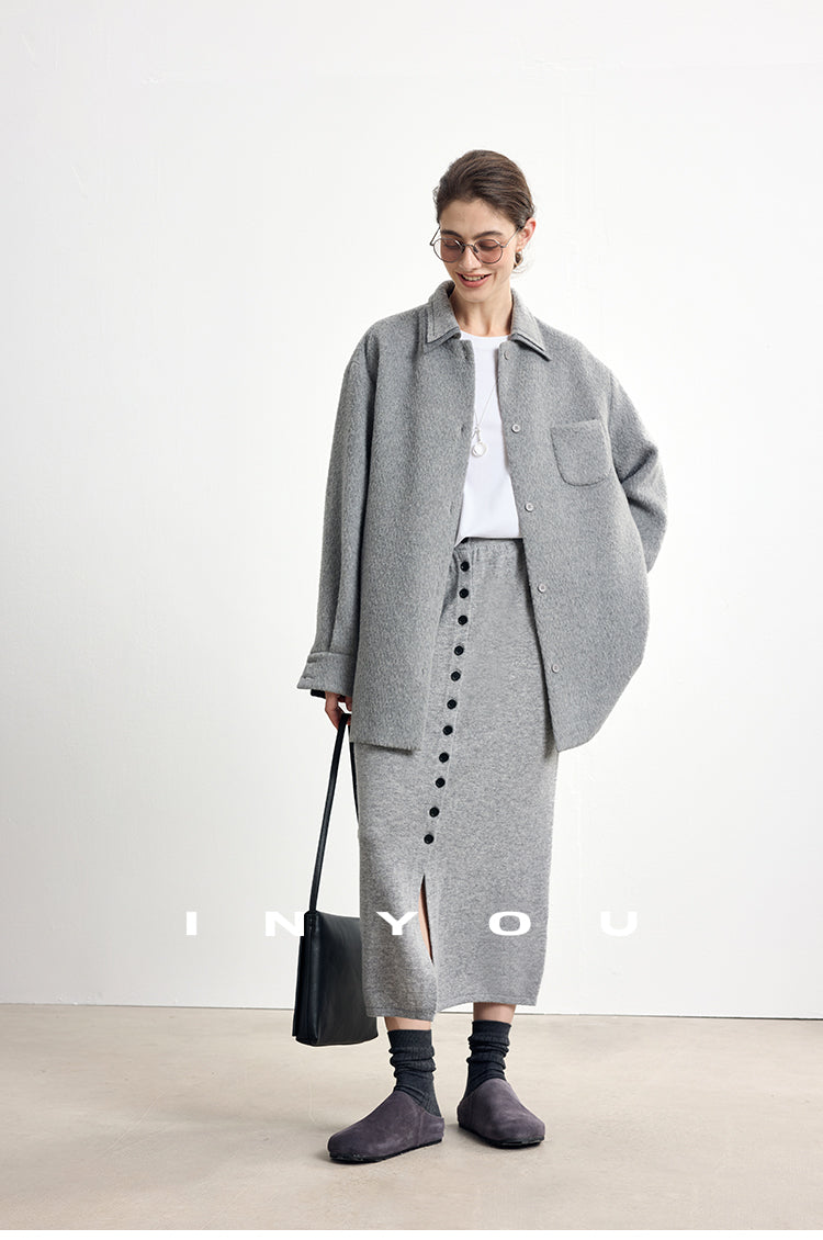 Soft Buttoned Wool Midi Skirt INMS0283