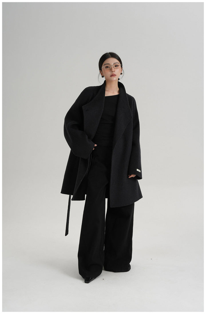 Noir Wrap Belted Wool Coat SRWC0318