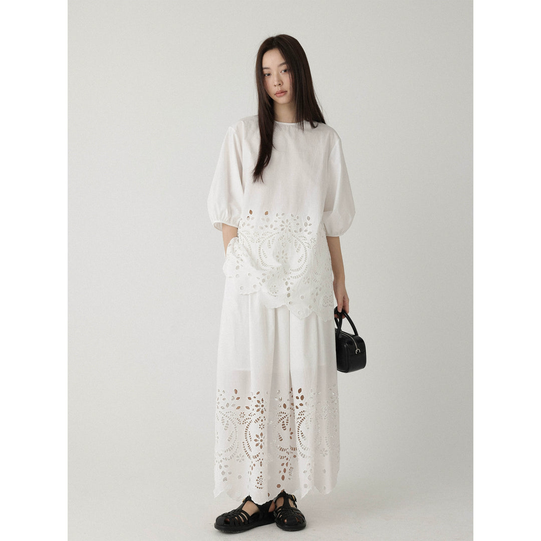 Breeze Broderie Cotton Puff Sleeve Shirt LCPS0194