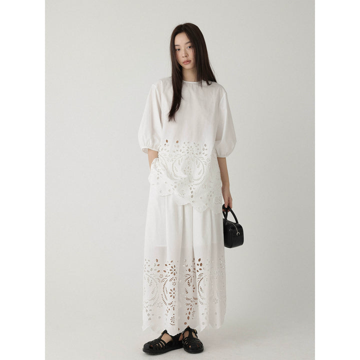 Breeze Broderie Cotton Puff Sleeve Shirt LCPS0194