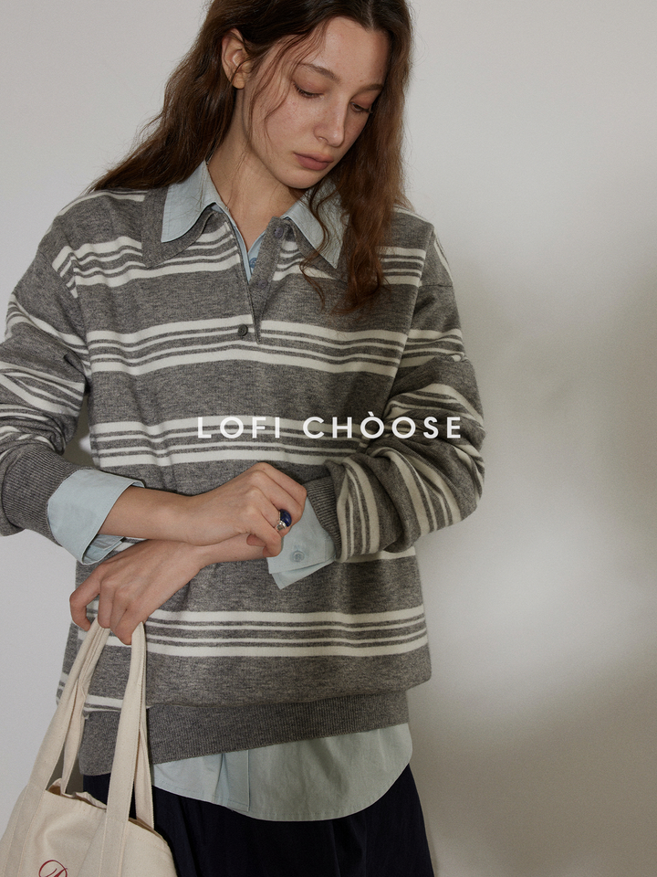 Heather Stripe Relaxed Polo Knit LCPK0281