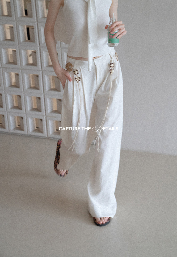 BohoCharm Shell Embellished Wide-Leg Pants EKWP0204