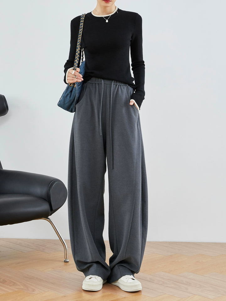 Linen Gray & Black High-Waisted Comfort Pants FAHP0028