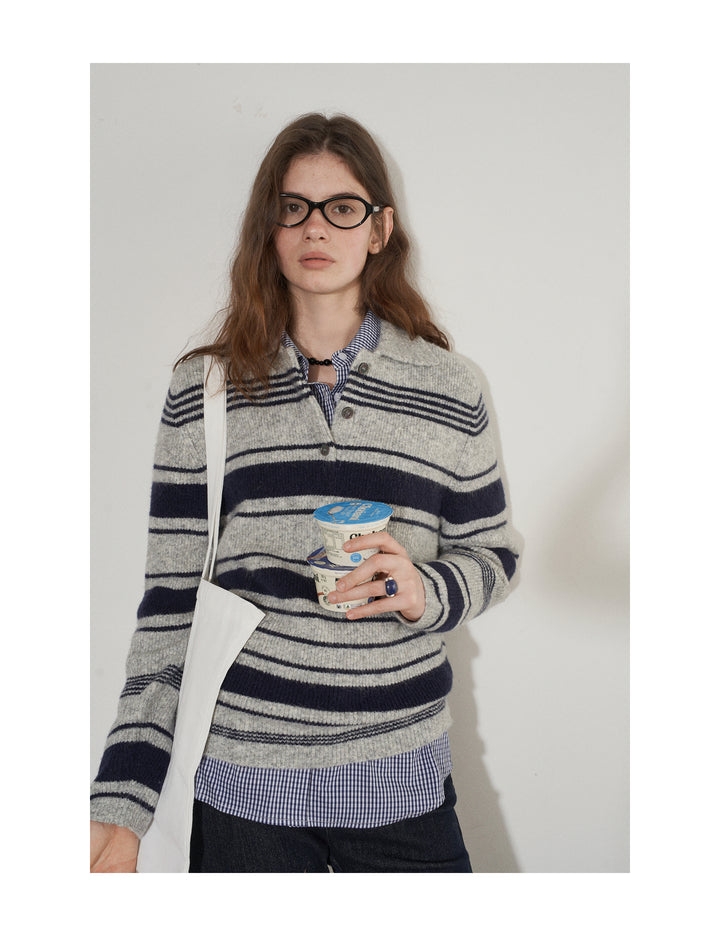 Cozy Stripe Polo Knit LCPK0264