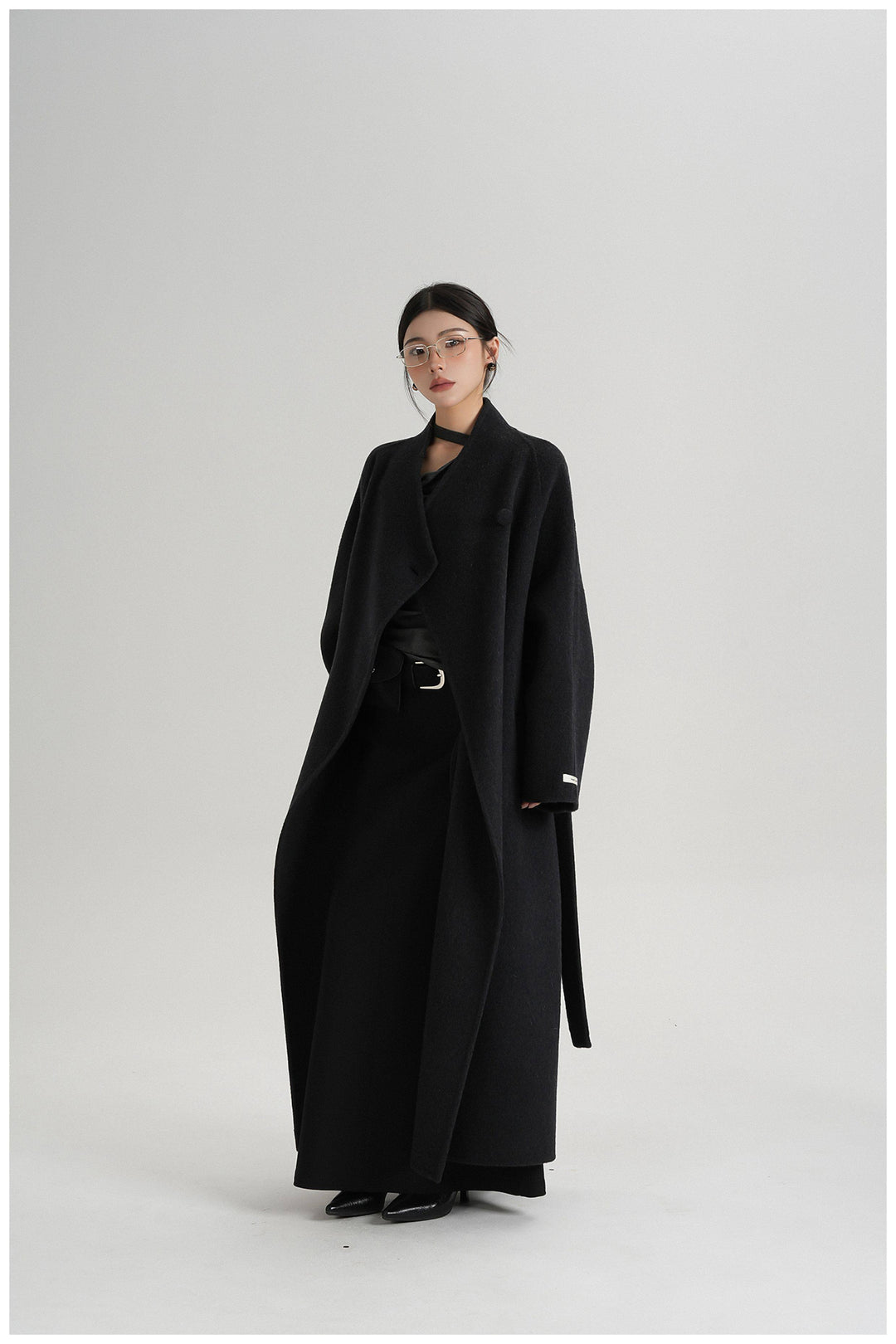 Noir Wrap Belted Wool Coat SRWC0318