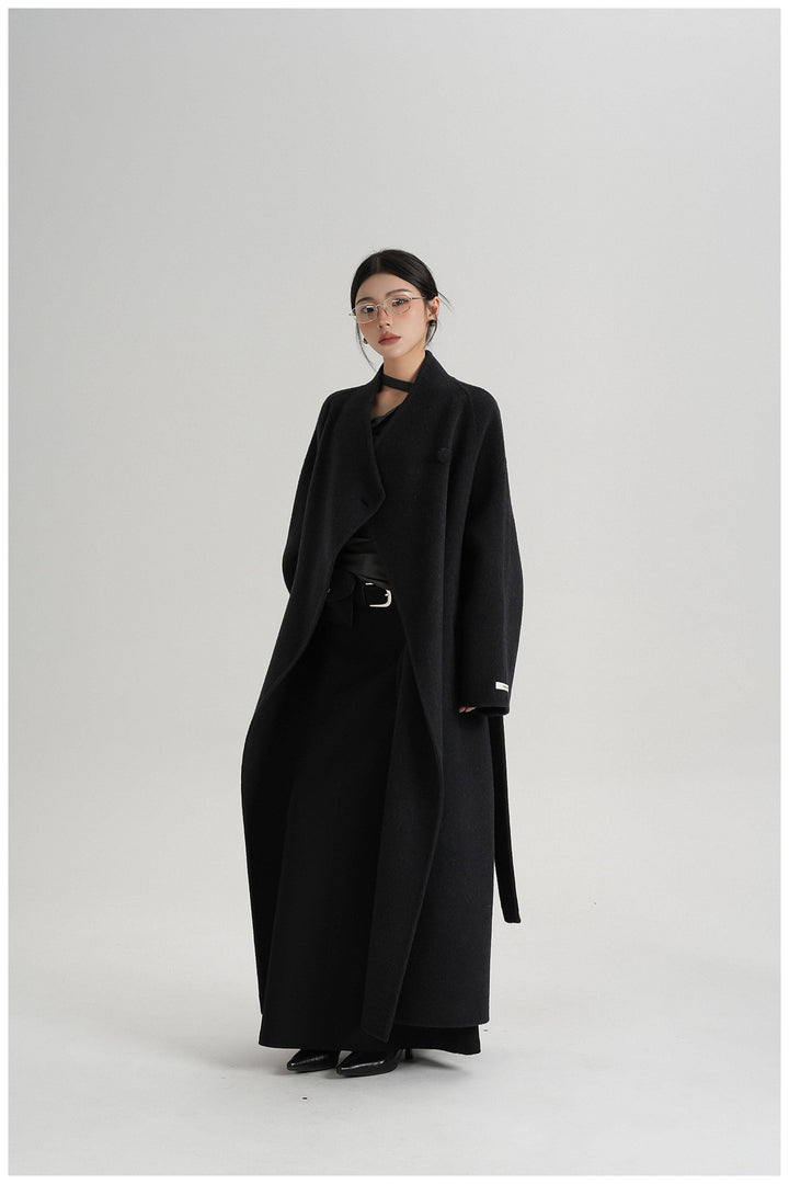 Noir Wrap Belted Wool Coat SRWC0318