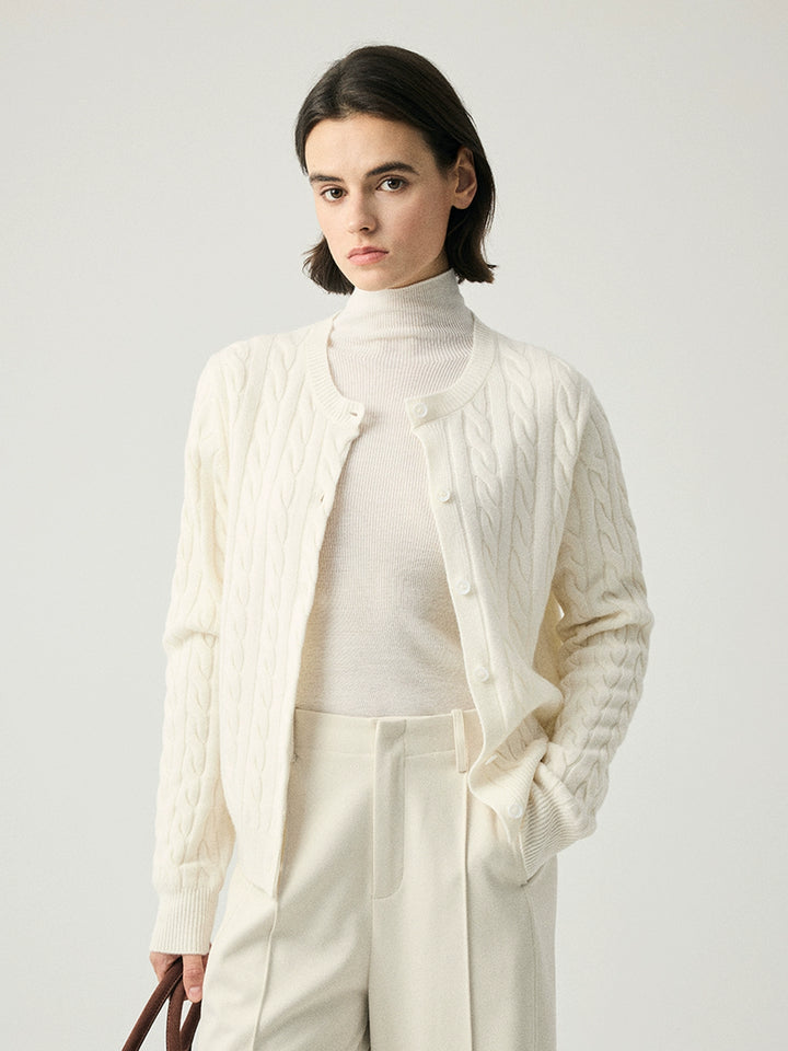 Wool Cable Knit Button Cardigan SSWC0086