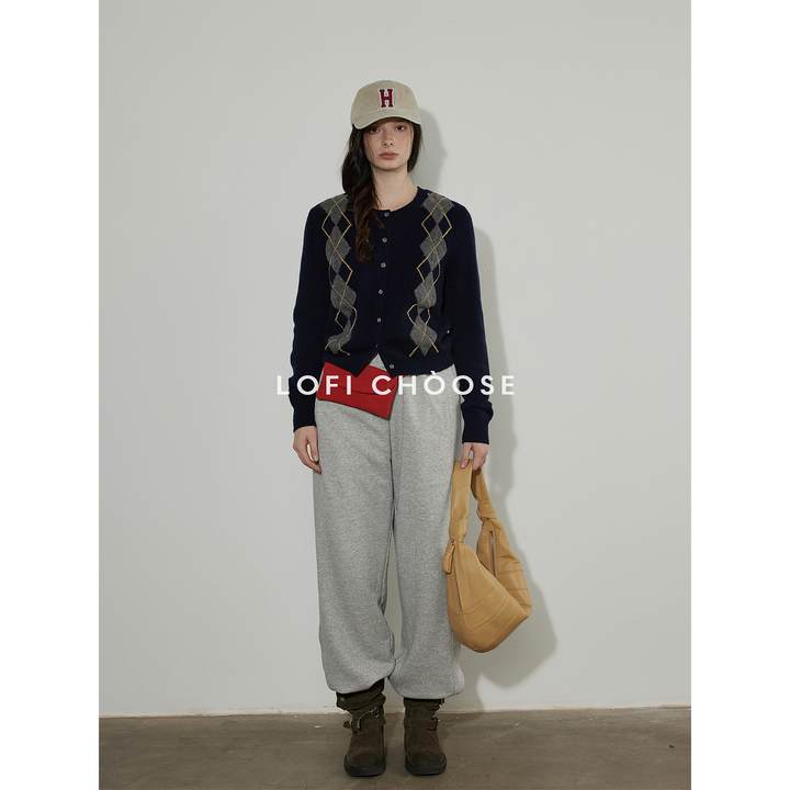 Vintage Argyle Knit Cardigan LCKC0291
