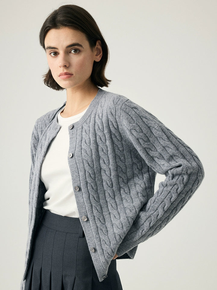 Wool Cable Knit Button Cardigan SSWC0086