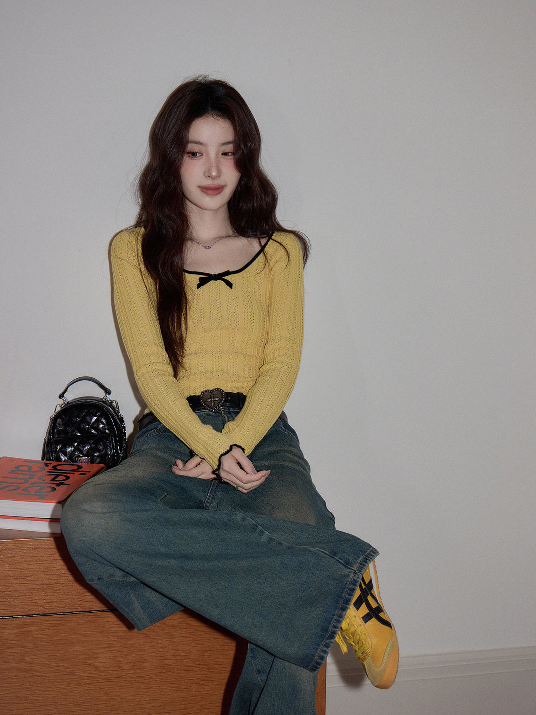 Butter Ribbon Pointelle Knit Top KKKT0343