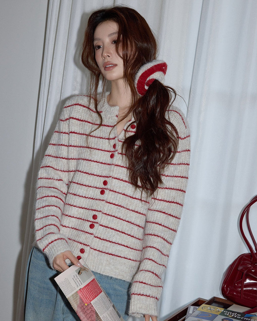 Parisian Rouge Stripe Knit Cardigan KKKC0337