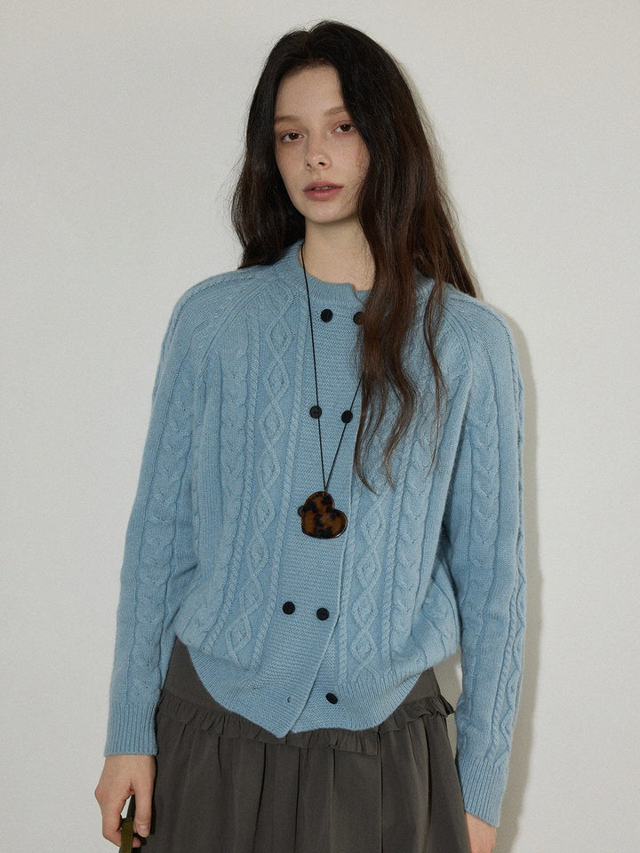 Vintage Cable Knit Double-Button Cardigan LCDC0314