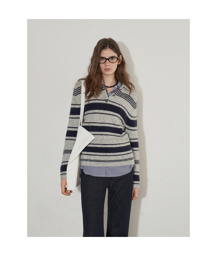 Cozy Stripe Polo Knit LCPK0264