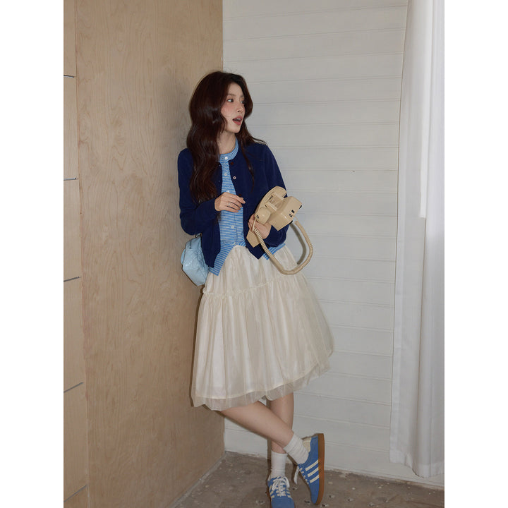 Ivory Cloud Tulle Midi Skirt KKMS0236