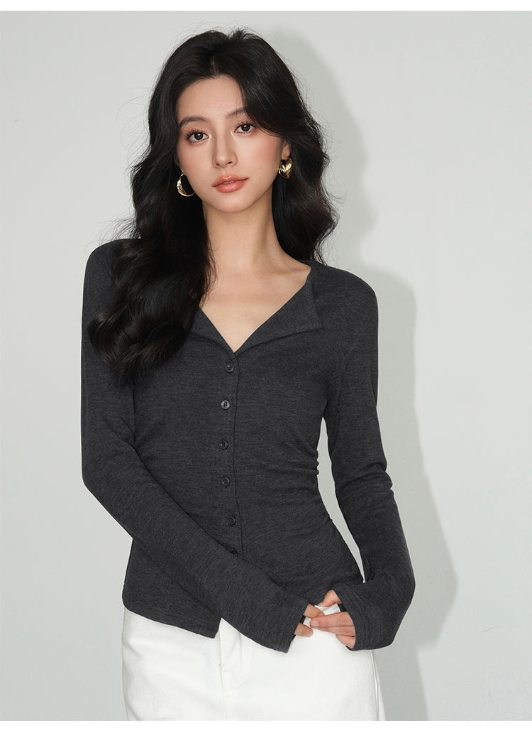 V-Collar Slim Fit Knit Top NHKT0252
