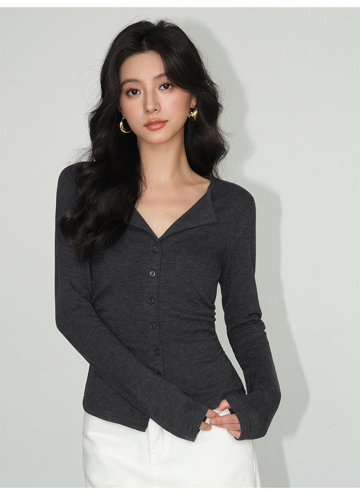 V-Collar Slim Fit Knit Top NHKT0252
