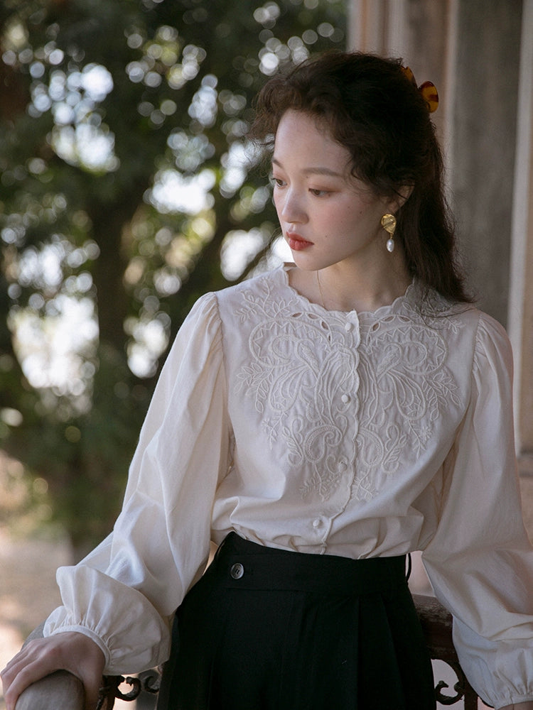 Vintage Embroidered Cotton Blend Blouse DACB0121