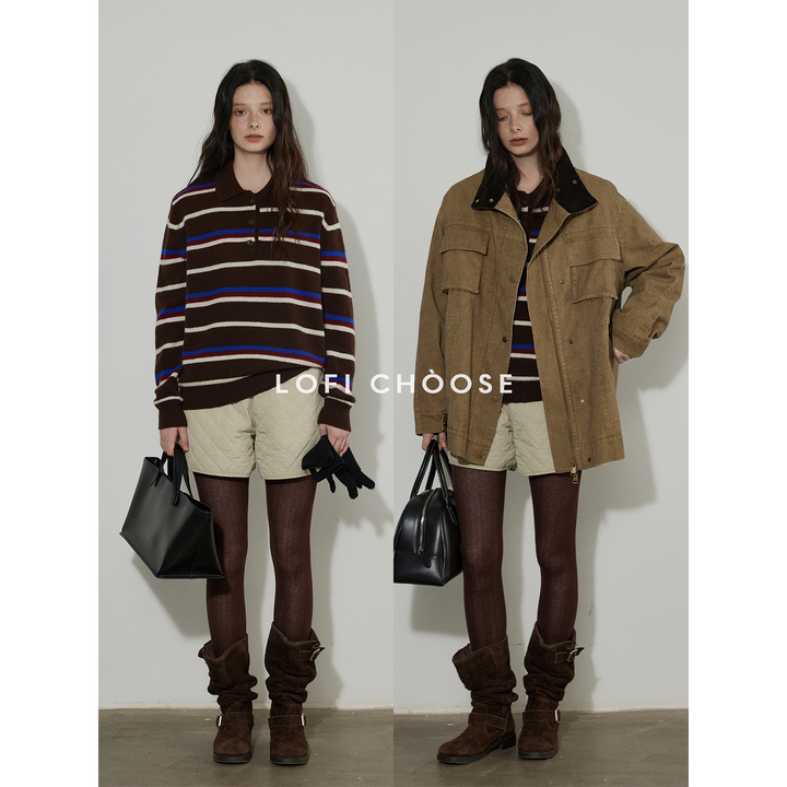 Cocoa Stripe Polo Knit LCPK0292