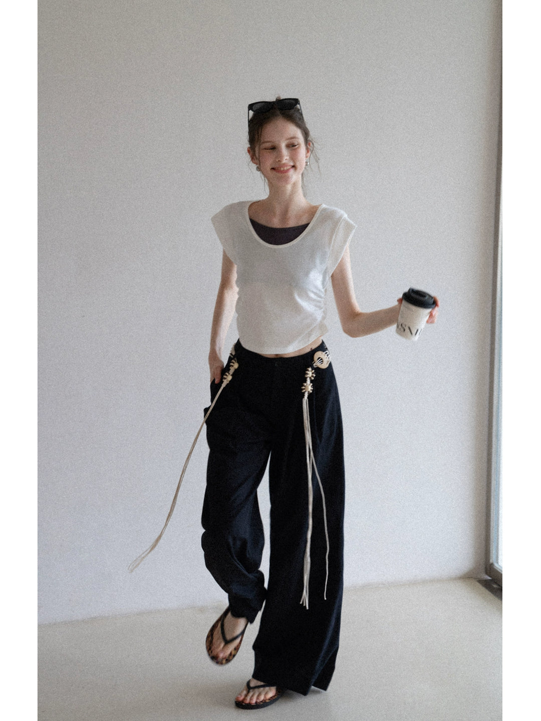 BohoCharm Shell Embellished Wide-Leg Pants EKWP0204