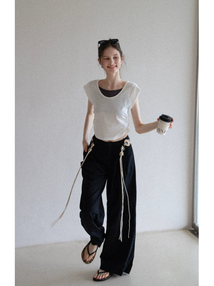 BohoCharm Shell Embellished Wide-Leg Pants EKWP0204