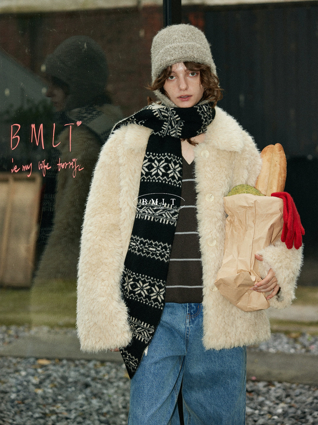BMLT [Winter Love Song] Winter Korean lapel lambhair thickened warm and high-end wool women's jacket