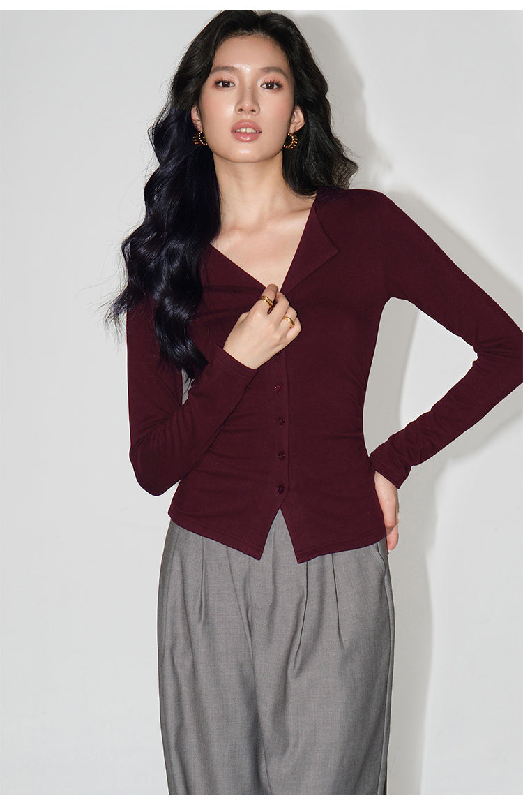 V-Collar Slim Fit Knit Top NHKT0252