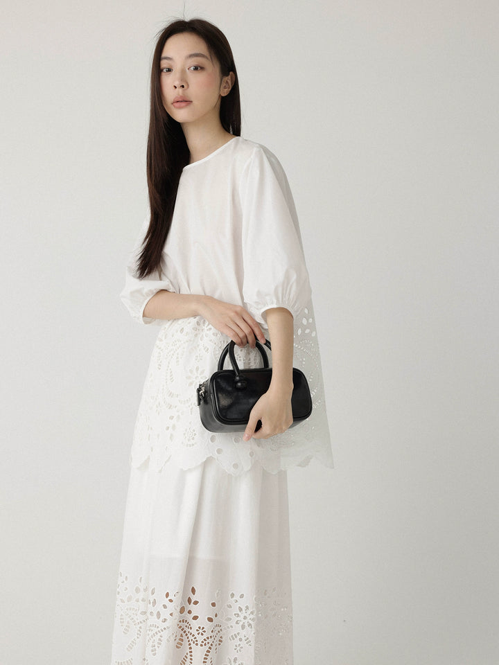 Breeze Broderie Cotton Puff Sleeve Shirt LCPS0194