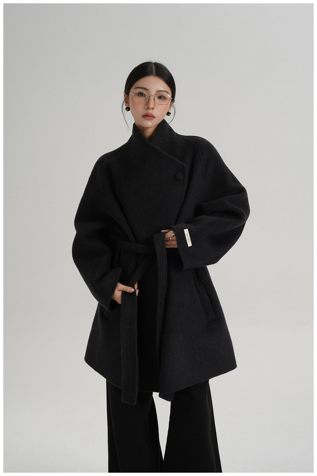 Noir Wrap Belted Wool Coat SRWC0318