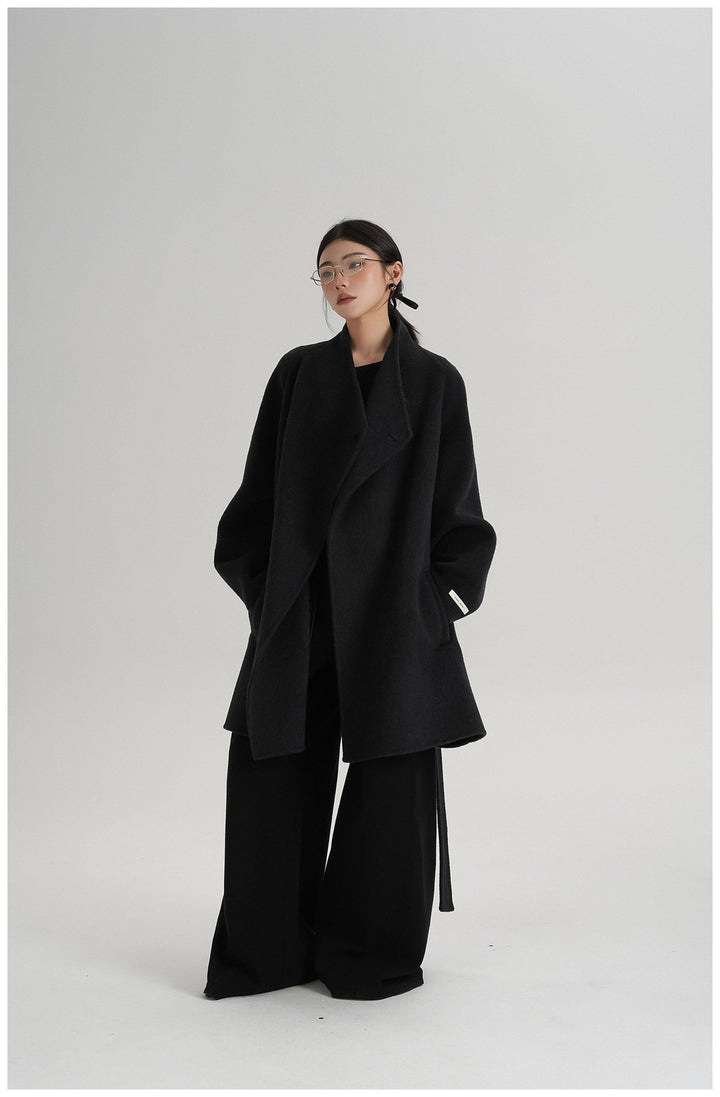 Noir Wrap Belted Wool Coat SRWC0318