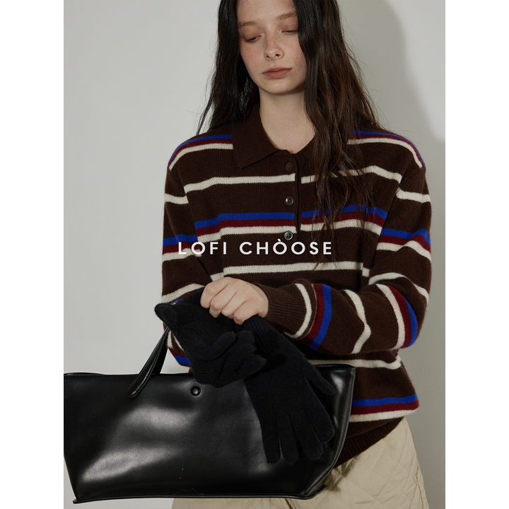 Cocoa Stripe Polo Knit LCPK0292