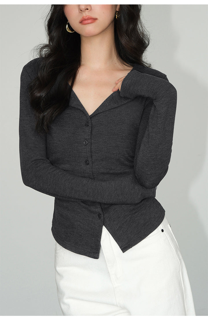 V-Collar Slim Fit Knit Top NHKT0252
