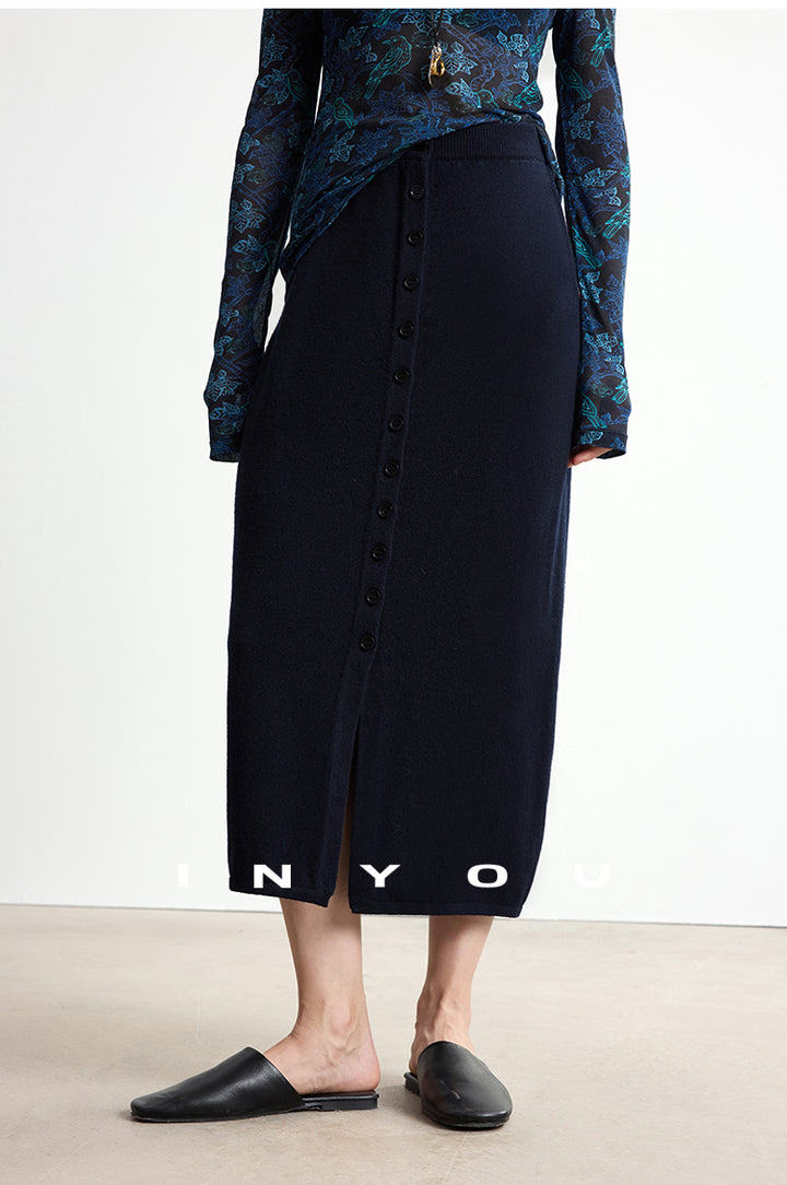 Soft Buttoned Wool Midi Skirt INMS0283